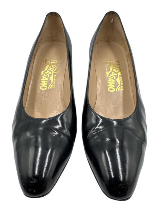 Salvatore Ferragamo Shoe Size 9 Black Patent Leather Almond Toe Pumps Black / 9