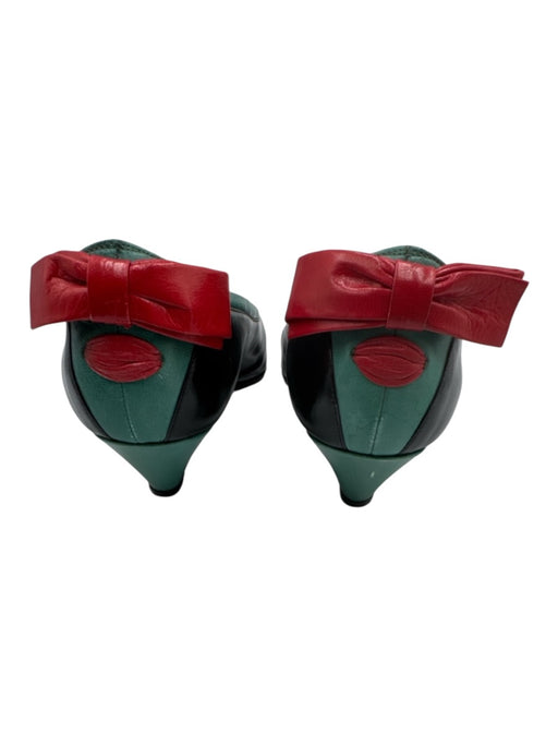 Bruno Magli Shoe Size 9 Black, Green, Red Leather Almond Toe Bow Detail Pumps Black, Green, Red / 9