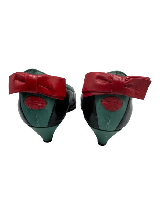 Bruno Magli Shoe Size 9 Black, Green, Red Leather Almond Toe Bow Detail Pumps Black, Green, Red / 9
