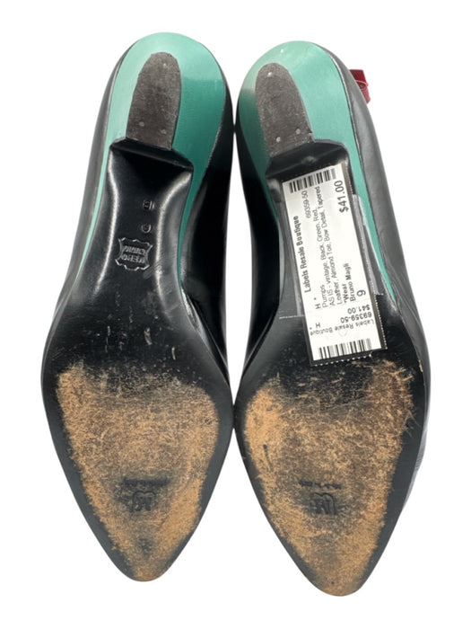 Bruno Magli Shoe Size 9 Black, Green, Red Leather Almond Toe Bow Detail Pumps Black, Green, Red / 9