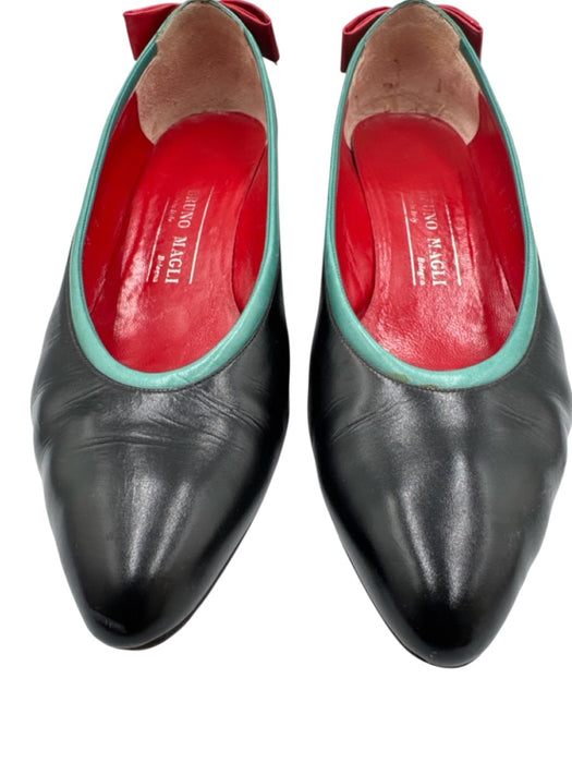 Bruno Magli Shoe Size 9 Black, Green, Red Leather Almond Toe Bow Detail Pumps Black, Green, Red / 9