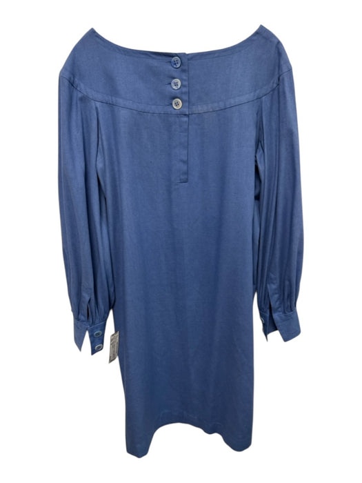 Saint Laurent Rive Gauche Size 44 Blue Cotton Blend Long Sleeve Speckled Dress Blue / 44