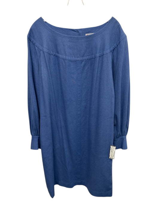 Saint Laurent Rive Gauche Size 44 Blue Cotton Blend Long Sleeve Speckled Dress Blue / 44