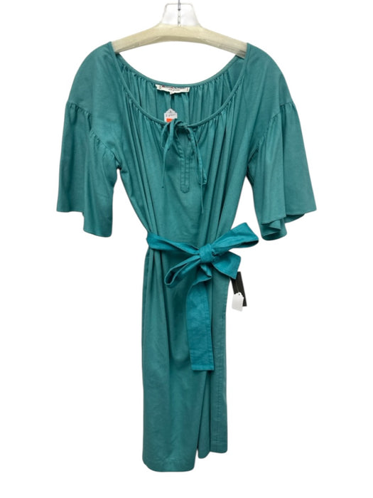 Saint Laurent Rive Gauche Size 44 Teal Green Cotton Blend Long Sleeve Dress Teal Green / 44