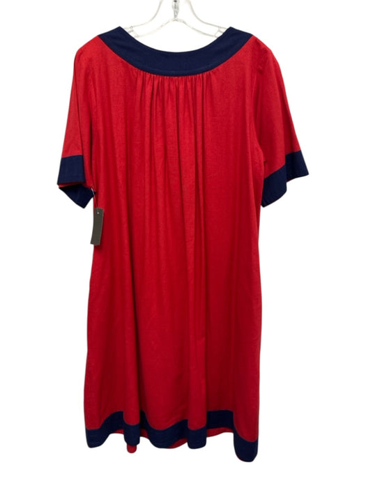 Saint Laurent Rive Gauche Size 42 Red & Navy Blue Print Short Sleeve Dress Red & Navy Blue Print / 42