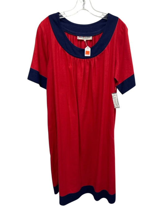 Saint Laurent Rive Gauche Size 42 Red & Navy Blue Print Short Sleeve Dress Red & Navy Blue Print / 42