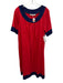 Saint Laurent Rive Gauche Size 42 Red & Navy Blue Print Short Sleeve Dress Red & Navy Blue Print / 42