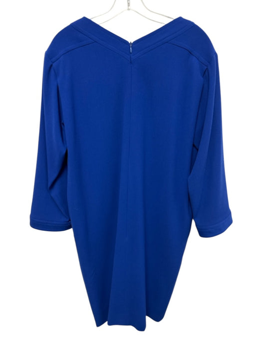 Yves Saint Laurent Rive Gauche Size 44 Blue Wool Long Sleeve V Neck Dress Blue / 44