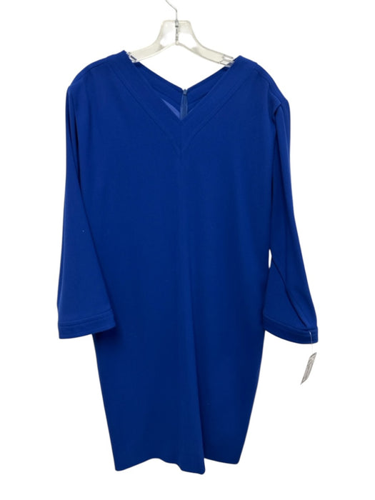 Yves Saint Laurent Rive Gauche Size 44 Blue Wool Long Sleeve V Neck Dress Blue / 44