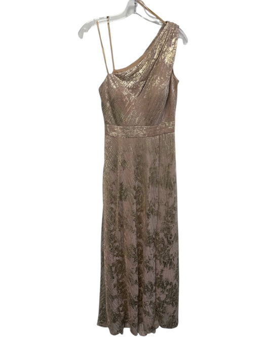 Betsy & Adam Size 8 Gold & Pink Polyester & Metallic Sleeveless Leg Slit Gown Gold & Pink / 8