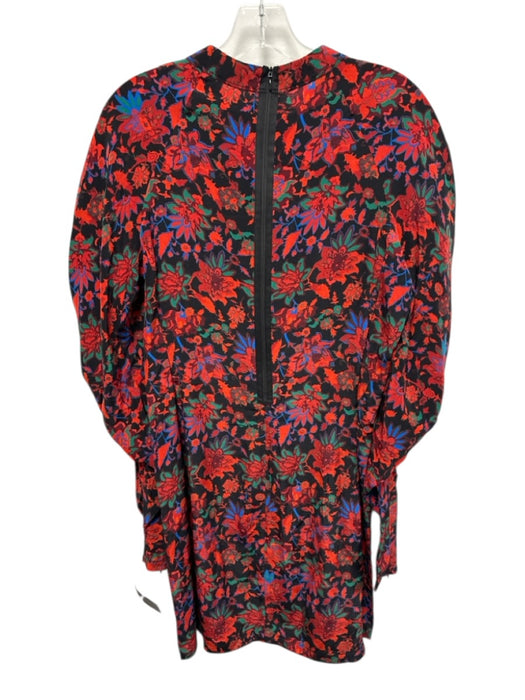 Rag & Bone Size 8 Red, Green, Blue Silk Long puff sleeve Floral Back Zip Dress Red, Green, Blue / 8