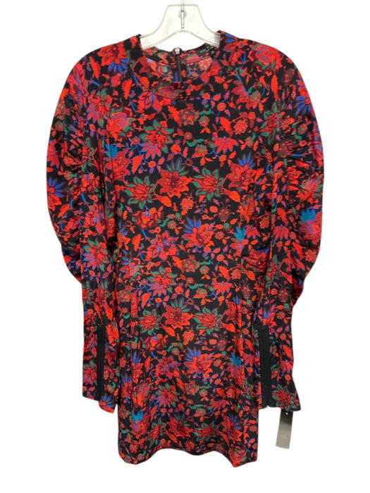 Rag & Bone Size 8 Red, Green, Blue Silk Long puff sleeve Floral Back Zip Dress Red, Green, Blue / 8