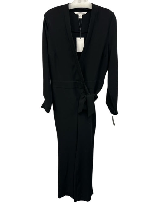 Diane Von Furstenberg Size 8 Black Triacetate Blend Long Sleeve Wrap Jumpsuit Black / 8