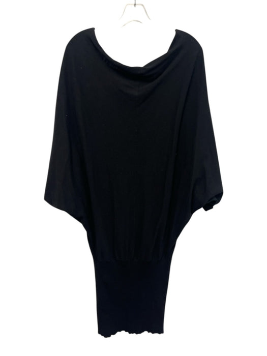 ALLSAINTS Size 8 Black Cotton Stretch Knit Dolman Sleeve Ribbed Drop Waist Dress Black / 8