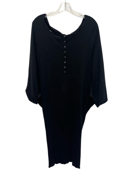 ALLSAINTS Size 8 Black Cotton Stretch Knit Dolman Sleeve Ribbed Drop Waist Dress Black / 8