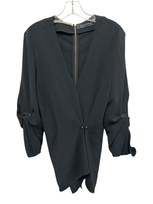 Roland Mouret Size 8 Black Viscose Blend Long Sleeve Pierced Detail V Neck Dress Black / 8