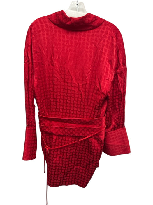 Hellessy Size 8 Red Acetate Blend Long Sleeve Paisley Pleated Surplice Dress Red / 8
