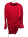 Hellessy Size 8 Red Acetate Blend Long Sleeve Paisley Pleated Surplice Dress Red / 8