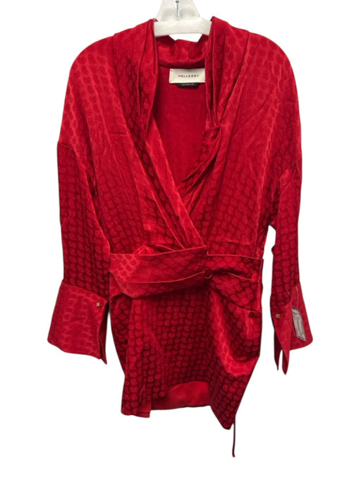 Hellessy Size 8 Red Acetate Blend Long Sleeve Paisley Pleated Surplice Dress Red / 8