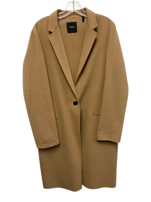 Theory Size Large Tan Brown Wool Blend Long Sleeve One Button Lapel Coat Tan Brown / Large