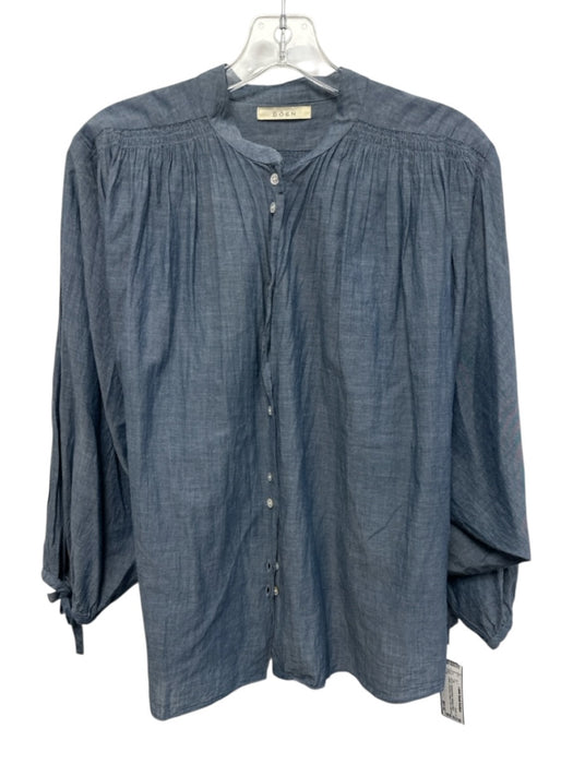 Doen Size Medium Medium Wash Cotton Chambray Button Front Gathered Top Medium Wash / Medium