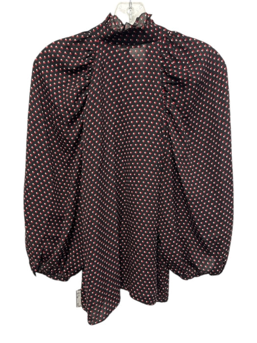 Frame Size Large Black, Red, White Silk Long puff sleeve Hearts Ruffles Top Black, Red, White / Large