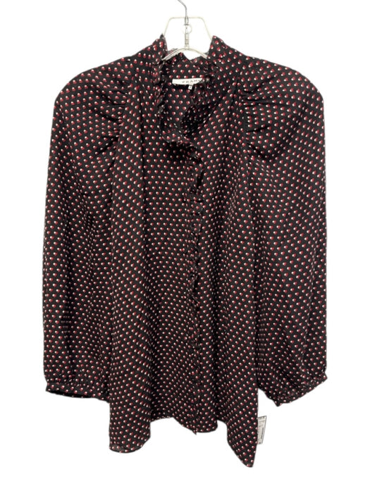 Frame Size Large Black, Red, White Silk Long puff sleeve Hearts Ruffles Top Black, Red, White / Large