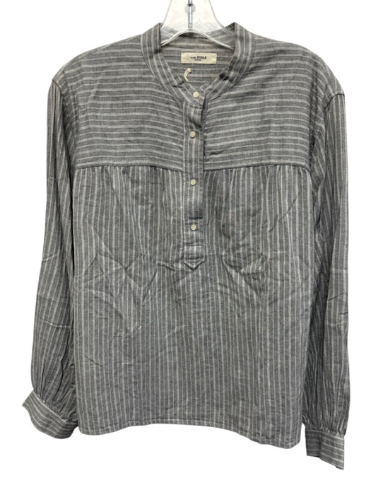Isabel Marant Etoile Size 42 Gray Cotton Long Sleeve Striped Half Button Top Gray / 42
