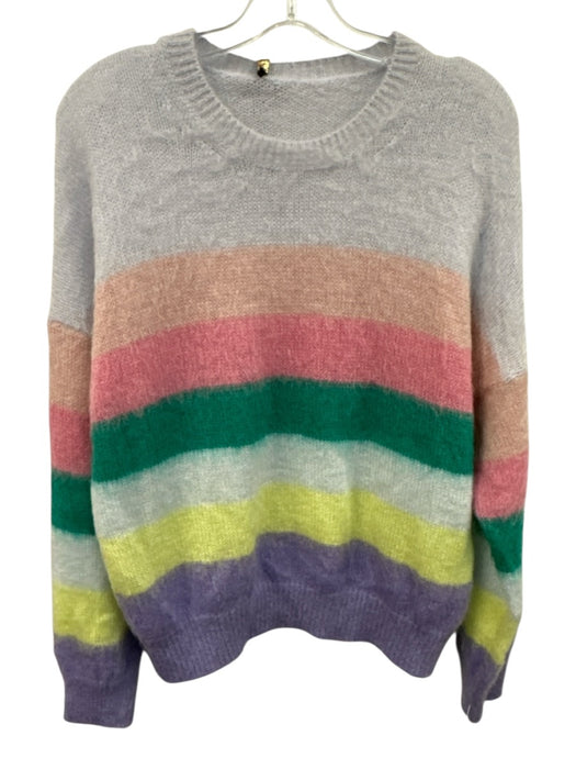 Maje Size 3 Pink, Green, Purple Acrylic Blend Long Sleeve Striped Knit Sweater Pink, Green, Purple / 3