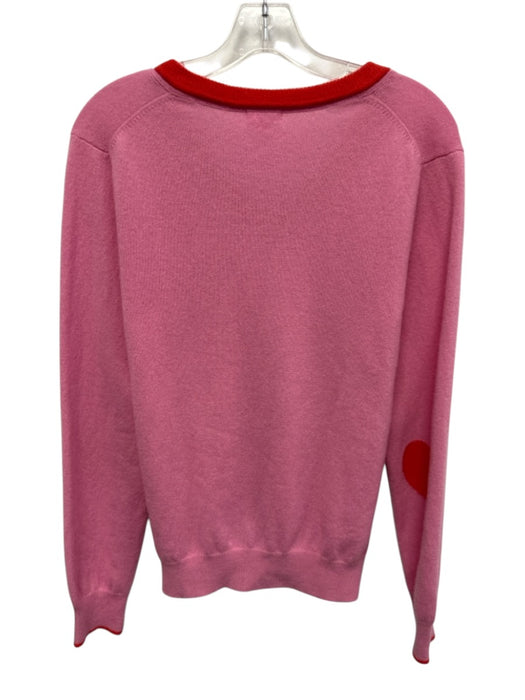 Minnie Rose Size Large Pink & Red Cashmere Long Sleeve Hearts V Neck Sweater Pink & Red / Large