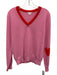 Minnie Rose Size Large Pink & Red Cashmere Long Sleeve Hearts V Neck Sweater Pink & Red / Large