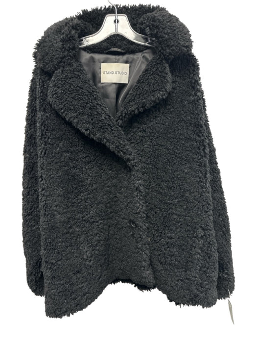 Stand Studio Size Est L Black Polyester Long Sleeve Faux Shearling Lapel Jacket Black / Est L