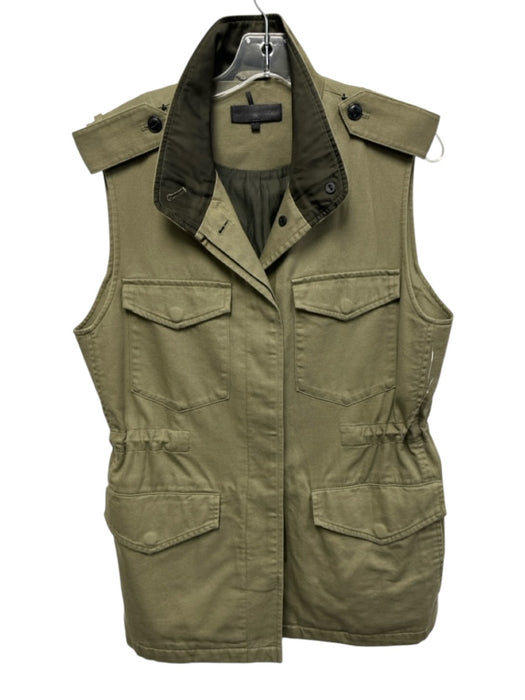Rag & Bone Jean Size Large Olive Green Cupro Button Front Cargo Pockets Vest Olive Green / Large