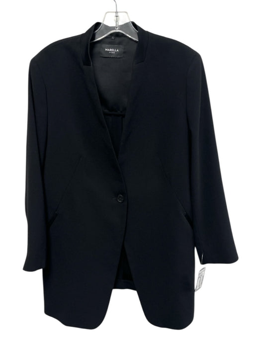 Marella Size Est L Black Long Sleeve One Button Satin Trim Blazer Jacket Black / Est L