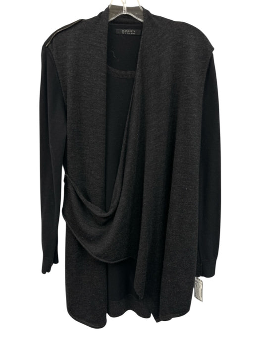 ALLSAINTS Size 10 Gray Wool Long Sleeve Zip Detail Surplice Color Block Sweater Gray / 10