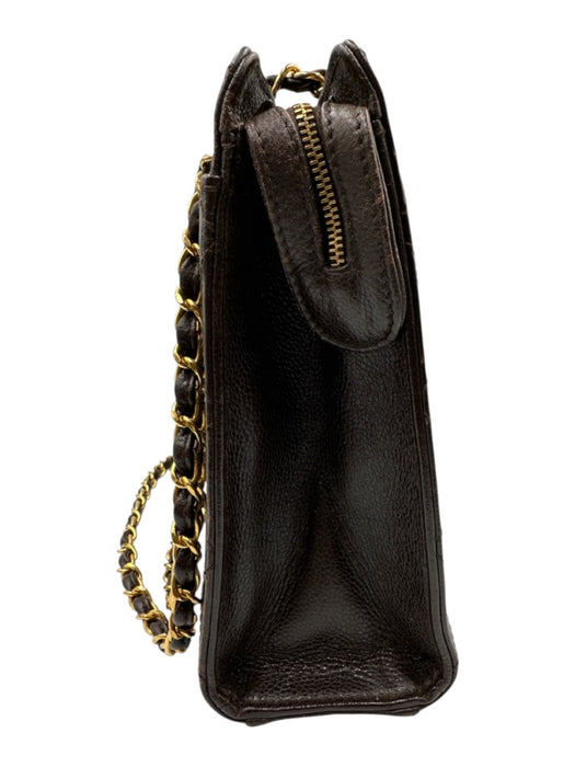 Chanel Chocolate Brown Leather Quilted Gold Chain Shoulder Bag Bag Chocolate Brown / S/M