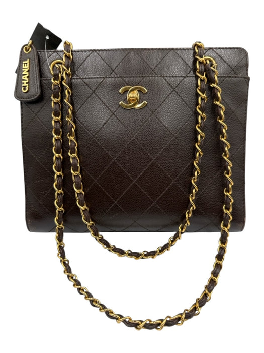 Chanel Chocolate Brown Leather Quilted Gold Chain Shoulder Bag Bag Chocolate Brown / S/M