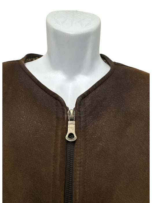 Purdey Size Est L Brown Leather Solid Fur Lining Men's Vest Brown / Est L