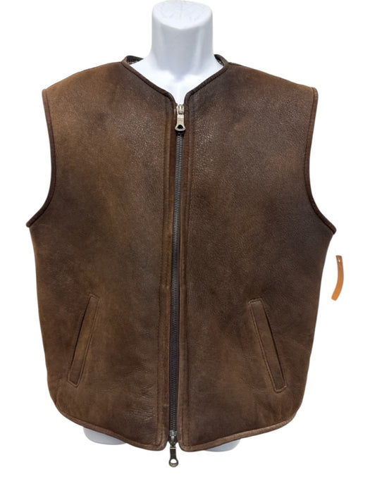 Purdey Size Est L Brown Leather Solid Fur Lining Men's Vest Brown / Est L