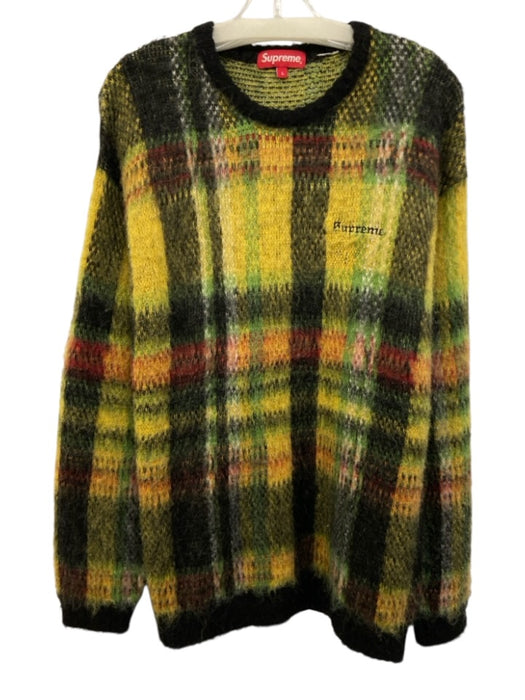 supreme Size L Yellow & Green Synthetic Plaid Crew Neck Men's Sweater Yellow & Green / L