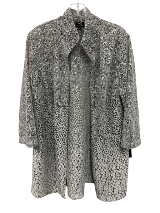 Connie Roberson Size L Silver Silk Open Front Metallic Top Silver / L