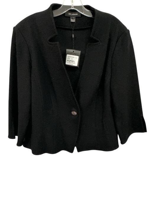 St. John Size 16 Black 1 Button Textured Jacket Black / 16