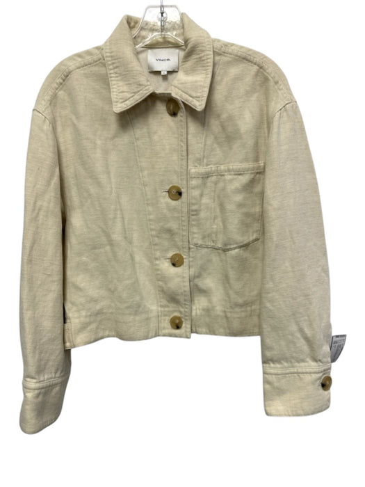 Vince Size L Butter Cream Cotton & Linen Collar Buttons Denim Jacket Butter Cream / L