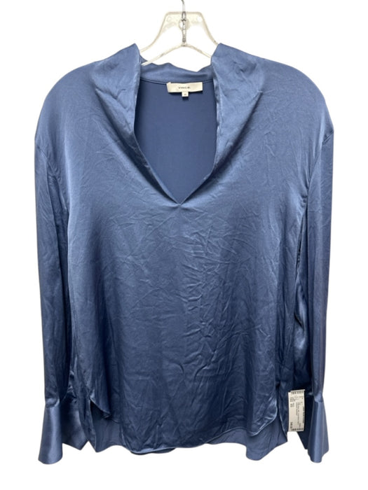 Vince Size XS Slate Blue Silk Long Sleeve Split V neckline Top Slate Blue / XS