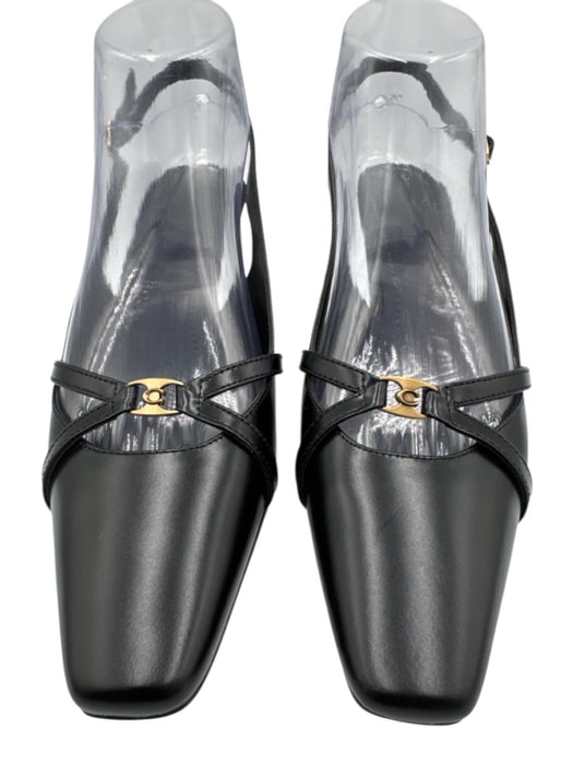 Coach Shoe Size 7.5 Black Leather Brass Hardware Slingback Midi Heel Pumps Black / 7.5