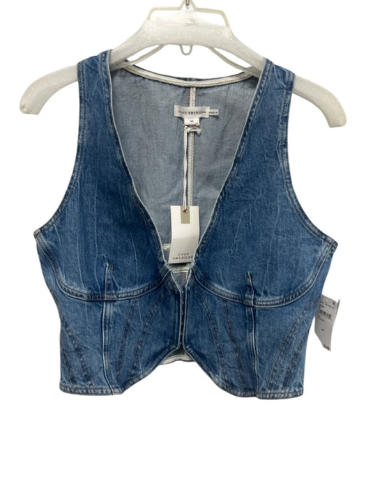 Good American Size 2/M Medium Wash Cotton Denim Sleeveless Hook & Eye corset Top Medium Wash / 2/M