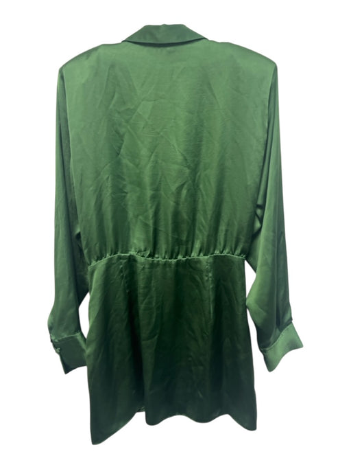 Zara Size M Green Polyester Satin Long Puff Sleeve Faux Wrap Mini Dress Green / M