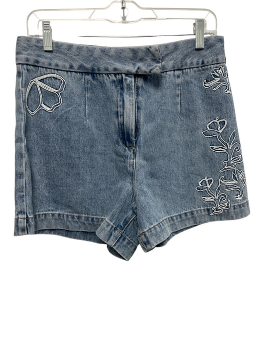Meshki Size M Light Wash Cotton Denim Zip Fly Floral Embroidery High Rise Shorts Light Wash / M