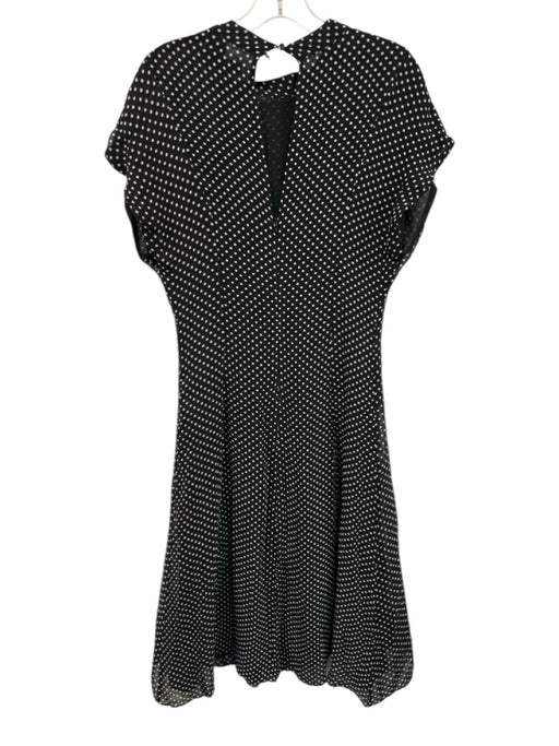 Zara Size M Black & White Viscose Short Cap Sleeve Polka Dot Tie Neck Midi Dress Black & White / M
