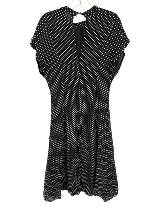 Zara Size M Black & White Viscose Short Cap Sleeve Polka Dot Tie Neck Midi Dress Black & White / M